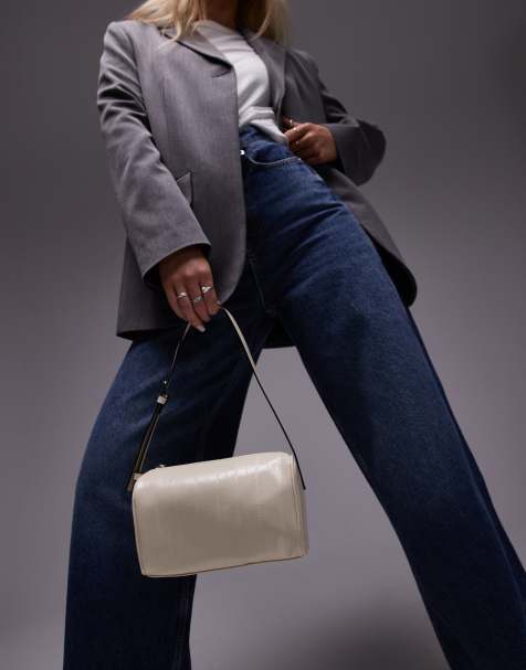 Topshop Sullivan barrel shoulder bag in off white