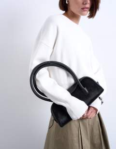 Sullivan leather shoulder bowler bag in black pony