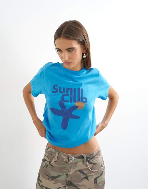 Topshop - Sun Club - T-shirt oversize à imprimé graphique - Crème, 3 de 4