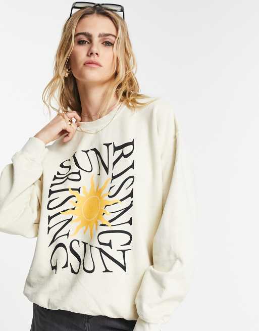 Topshop sun rising vintage style sweatshirt in sand ASOS