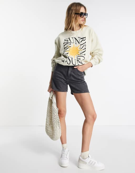 Topshop sun rising vintage style sweatshirt in sand ASOS