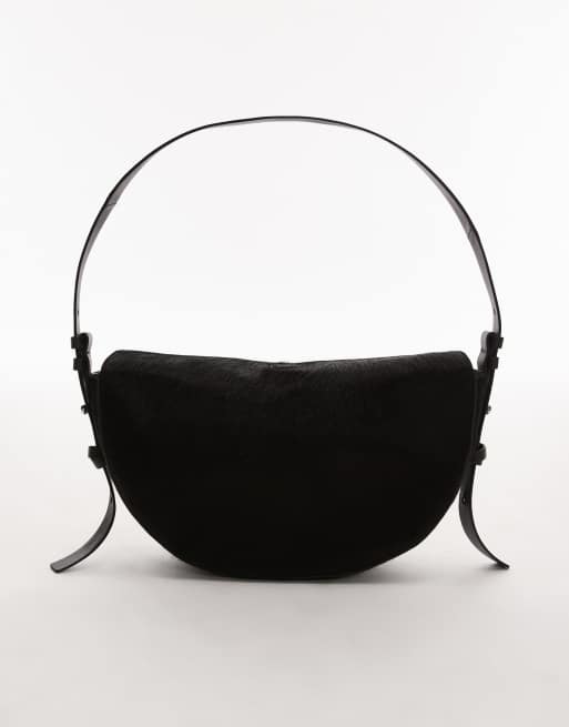 Topshop - Sunday - Borsa da spalla nera in vera pelle cavallino , 3 di 4