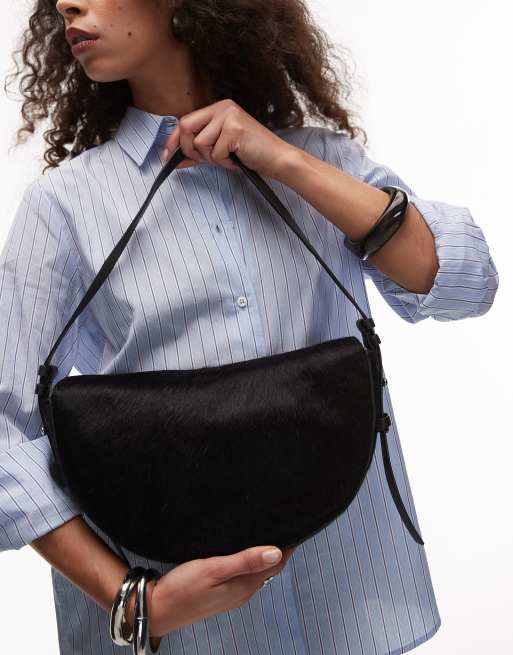 Topshop - Sunday - Borsa da spalla nera in vera pelle cavallino , 4 di 4