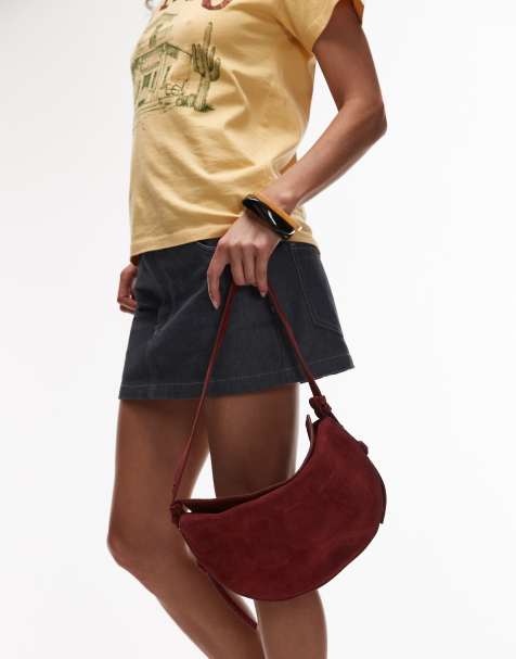 Topshop - Sunday - Borsa da spalla rossa in camoscio - view 1