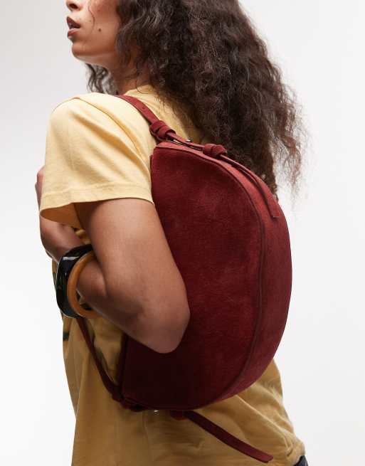 Topshop Sunday leather suede shoulder bag in red