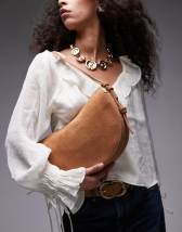 Topshop Sunday leather suede shoulder bag in tan