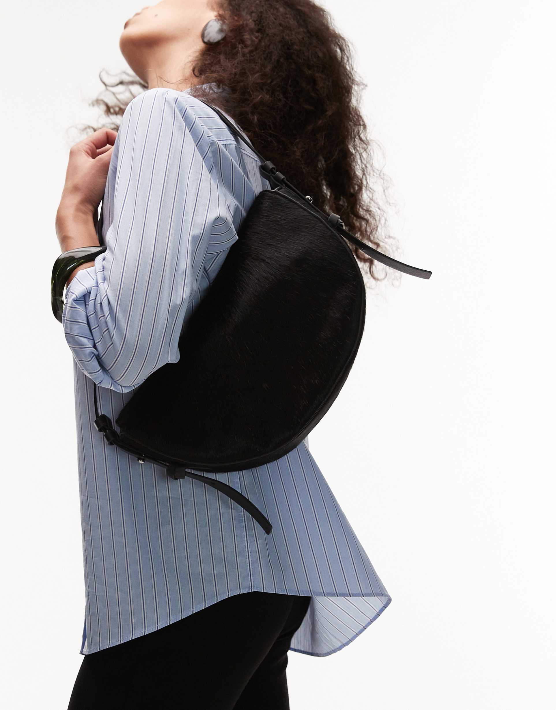 topshop sunday real leather shoulder bag in black pony