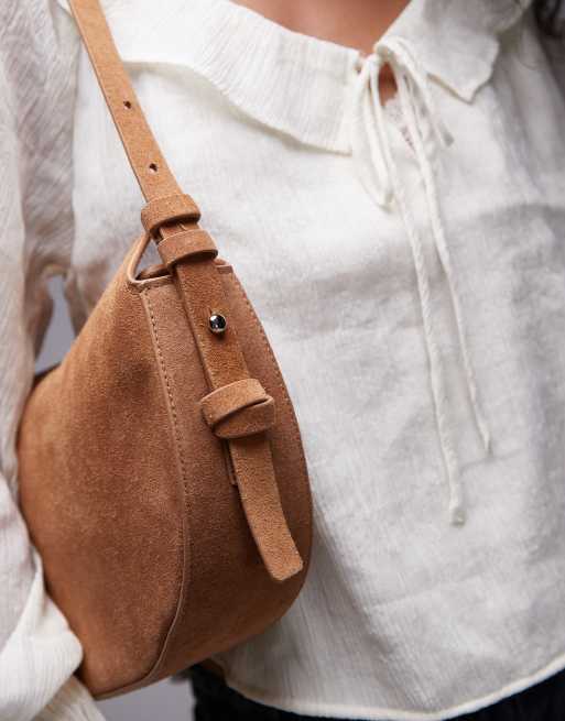 Topshop Sunday real leather suede shoulder bag in tan, 3 of 4