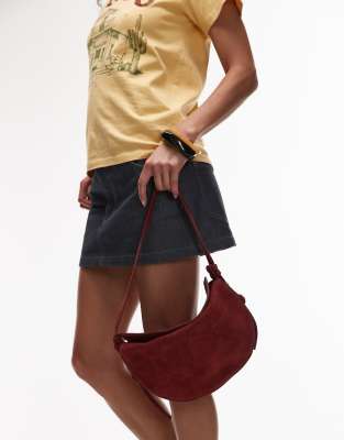 Topshop - Sunday - Schultertasche aus Wildleder in Rot