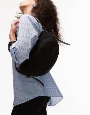 Topshop - Sunday - Sort skuldertaske i ægte læder med ponyhårsfinish - view 1