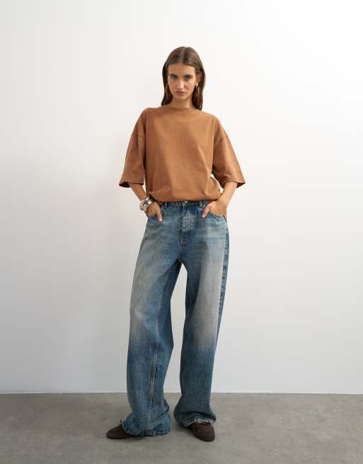 Topshop 'Sundream' graphic embroidered detail oversized t-shirt in brown, 2 of 4