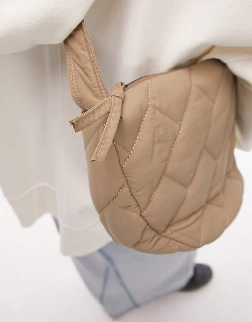 Topshop - Sunni - Ruimvallende gewatteerde schoudertas van nylon in stone, 2 van 4