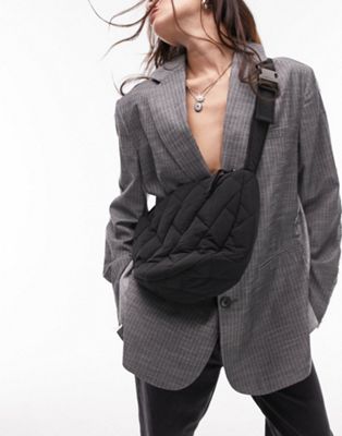 Topshop Sunni slouchy nylon quilt shoulder bag in black