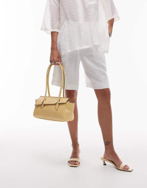 Topshop - Sunny - Citrongul skuldertaske med asymmetrisk flap, 3 af 4