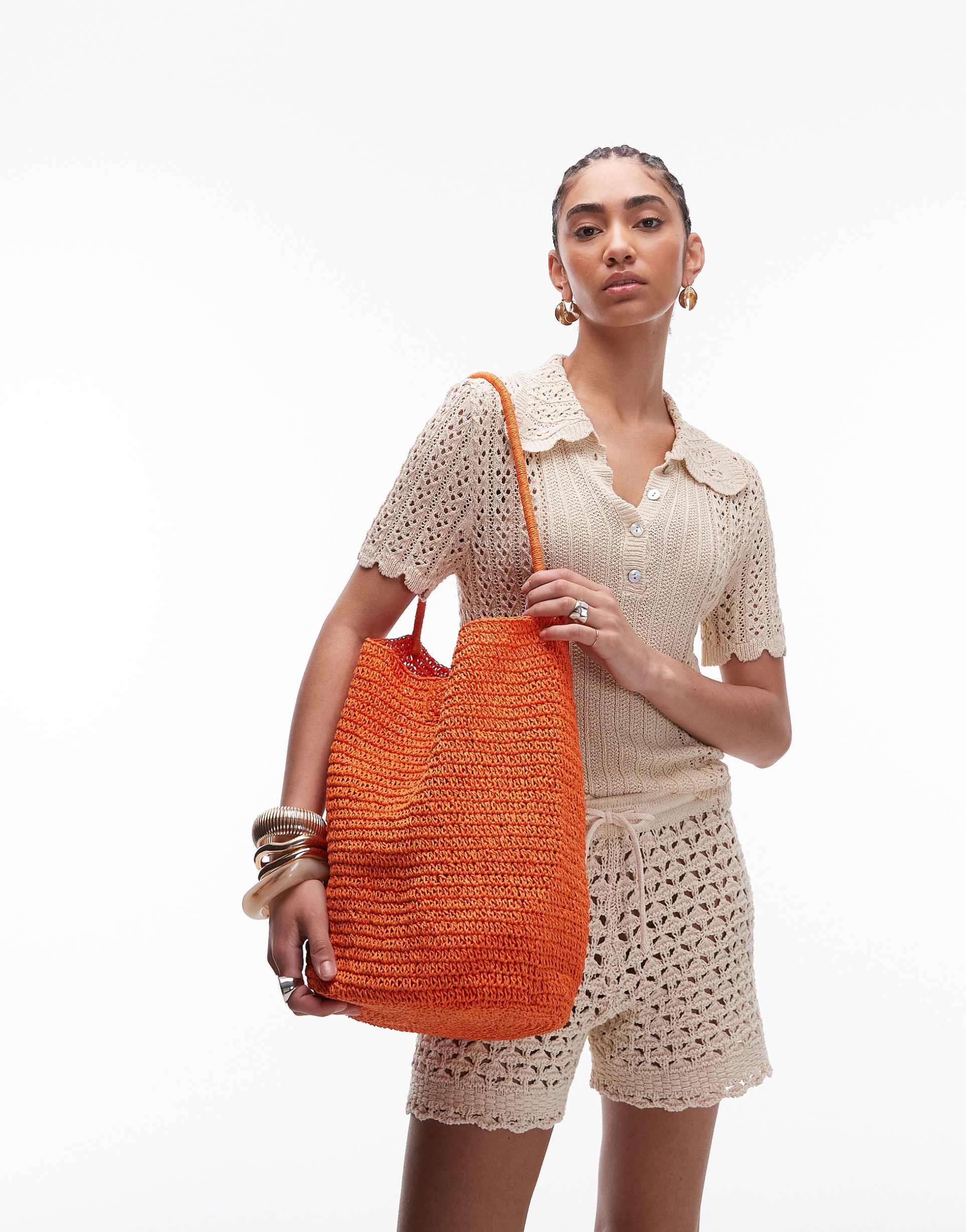 topshop sunny crochet shoulder bag in orange