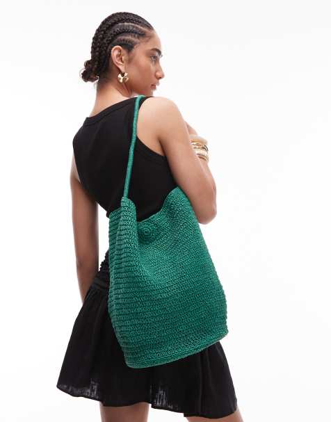 Topshop – Sunny – Grüne Schultertasche im Häkeldesign - view 1