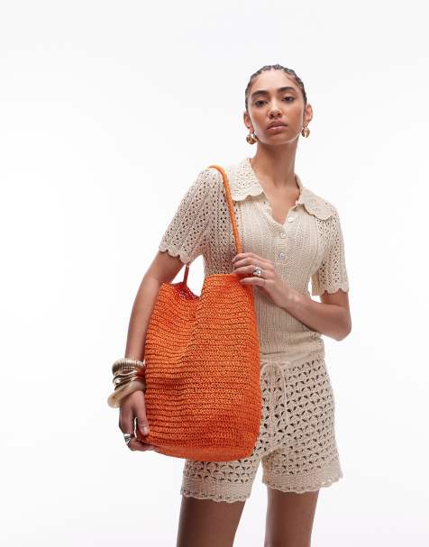 Topshop – Sunny – Orangefarbene Schultertasche im Häkeldesign - view 1