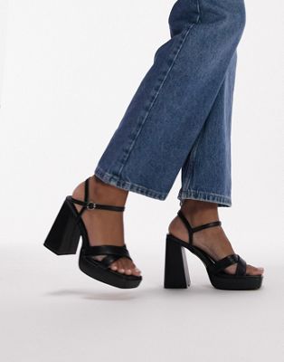Topshop Wide Fit Sunny high platform sandal in black - ASOS Price Checker