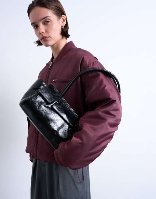 Topshop Sunny shoulder bag with asymmetric flap in black, 4 of 4