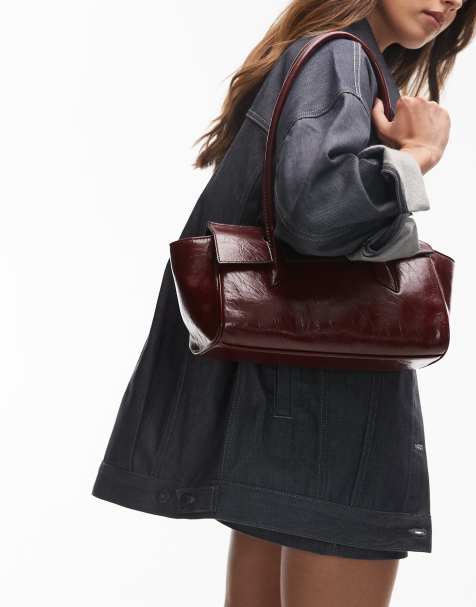 Topshop Sunny shoulder bag with asymmetric flap in burgundy - view 1