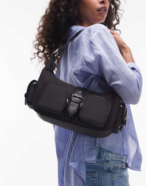 Topshop Sunrise pocket shoulder nylon bag in black - view 1