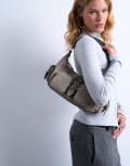 [Topshop] Topshop Sunrise pocket shoulder suede bag in taupe-Neutral One Size Taupe