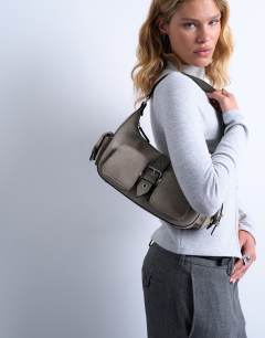 Sunrise pocket shoulder suede bag in taupe
