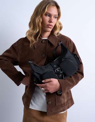 Topshop - Sunrise - Sac porté épaule en nylon avec poches - Noir