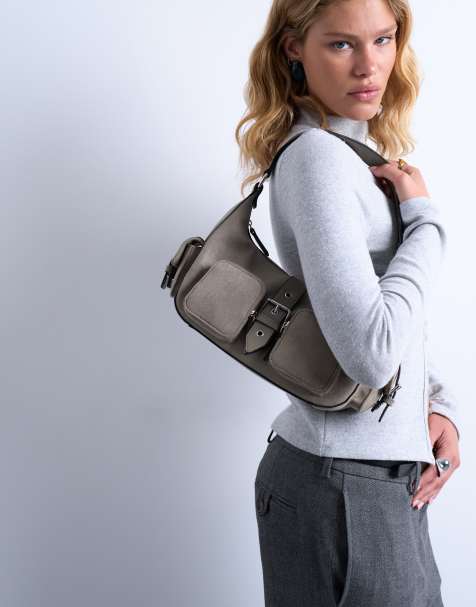 Topshop - Sunrise - Suède schoudertas met zakken in taupe - view 1