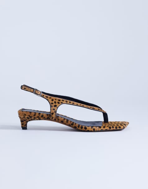 Topshop Sunshine mid heel flip flop sandals in deer print hair-on real leather - view 1
