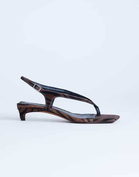 Topshop - Sunshine - Teensandalen met halfhoge hak van echt leer in bruin zebrahaar - view 1