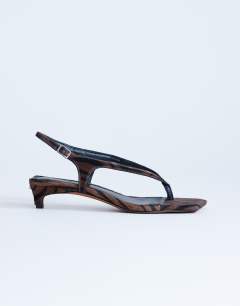 Sunshine toe thong mid heel sandal in brown zebra