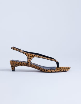 Topshop Sunshine Toe Thong Mid Heel Sandal In Animal Print