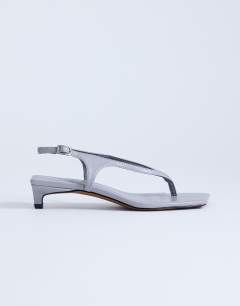 Sunshine toe thong mid heel sandal in grey hair on real leather