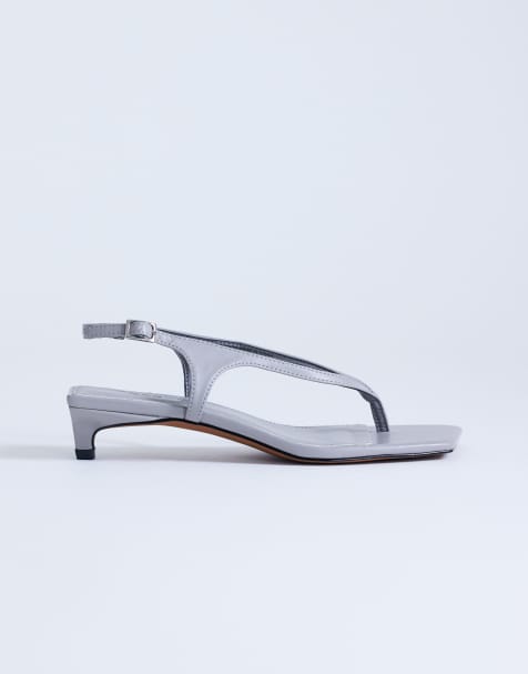 Topshop Sunshine toe thong mid heel sandal in grey - view 1