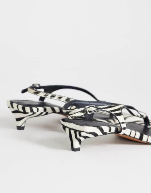 Topshop Sunshine toe thong mid heel sandal in zebra hair on real leather, 2 of 4