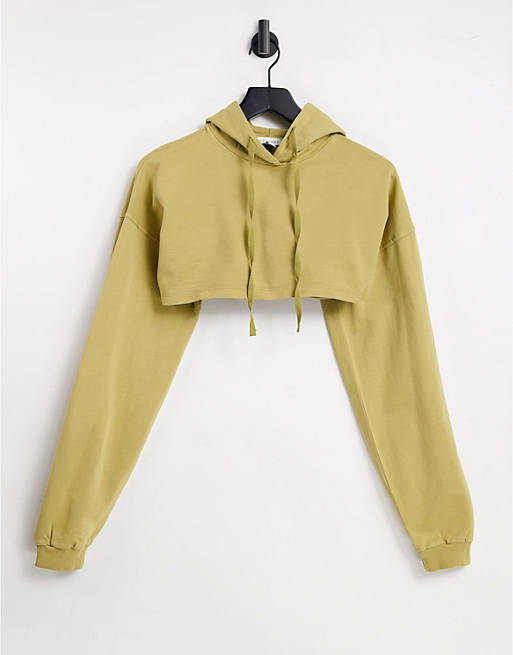 Women Topshop super crop hoodie in chautreuse 