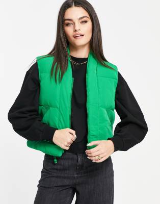 Topshop super crop puffer gilet in khaki