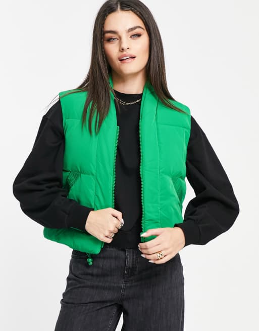 Cropped Puffer Vest - Pick A Color Army Green / M