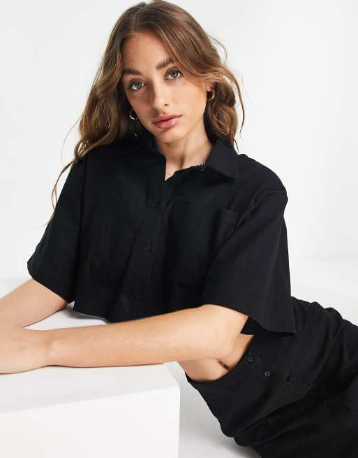 Topshop - Super-cropped skjorte i sort - Del af sæt