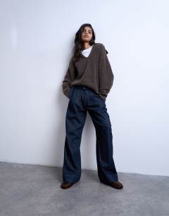 Super high waisted belted tailored jean in indigo