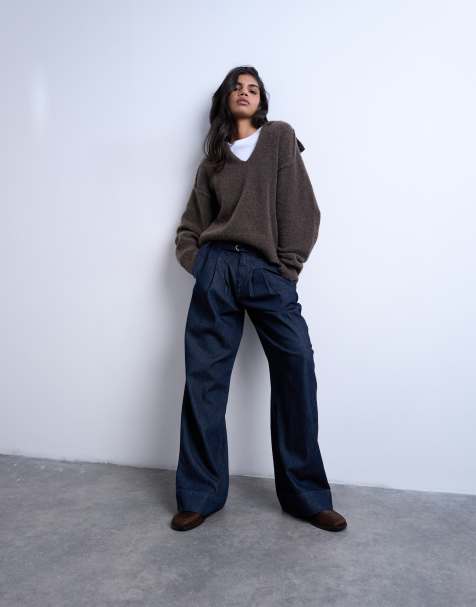 Topshop super high waisted belted tailored jean in indigo