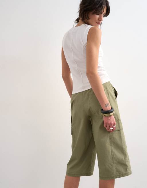 Topshop super longline ripstop cargo short in khaki, 4 of 5