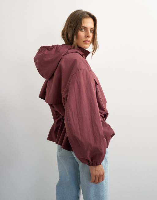 Topshop super oversized Anorak mit Kapuze und Taillenzug in Brombeerfarbe, 4 von 4