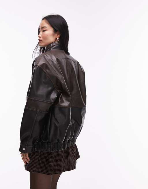 Topshop - Super oversized bomber-jakke i imiteret læder i flere farver, 4 af 4