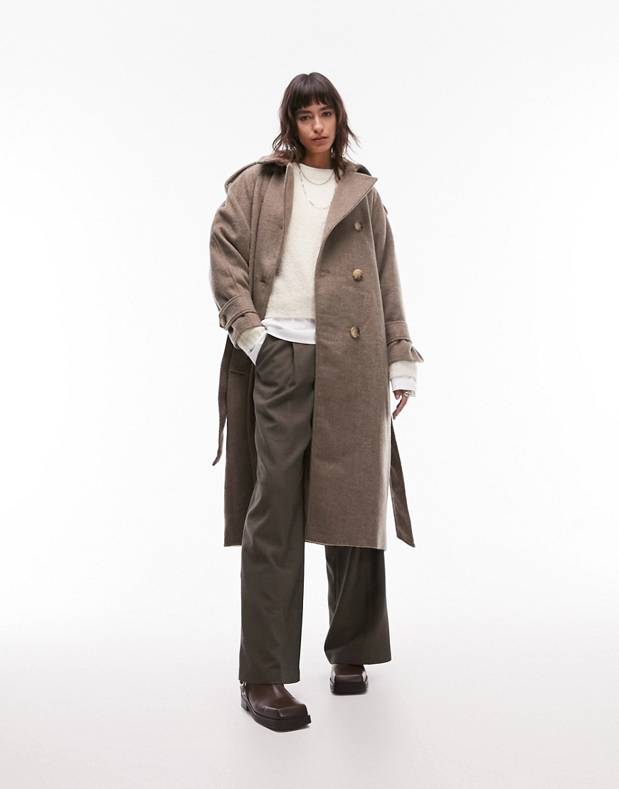 super oversized brushed trench coat in mocha-Brown