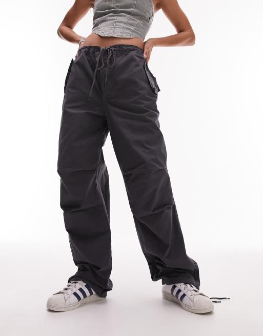 Charcoal Grey Parachute Cotton Cargo Trousers