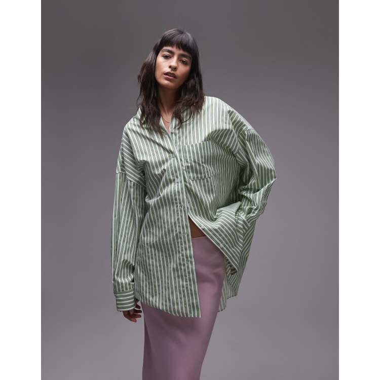 Topshop super oversized shirt in green stripe | ASOS