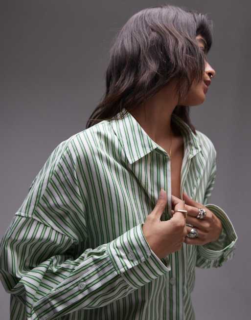 Topshop super oversized shirt in green stripe | ASOS