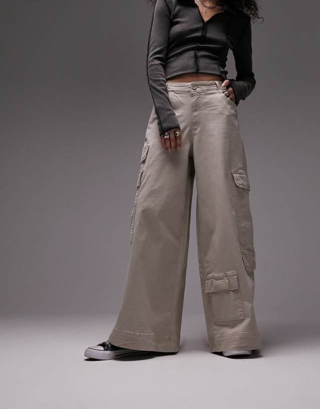 Topshop super oversized skate cargo pants in stone